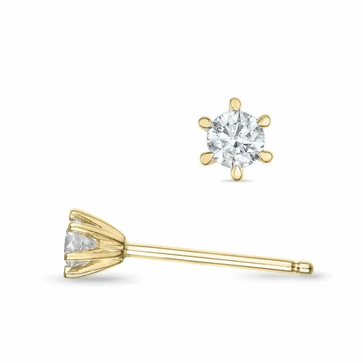 2 x 0,09 ct solitaireørepynt i 9 karat gull med diamant 