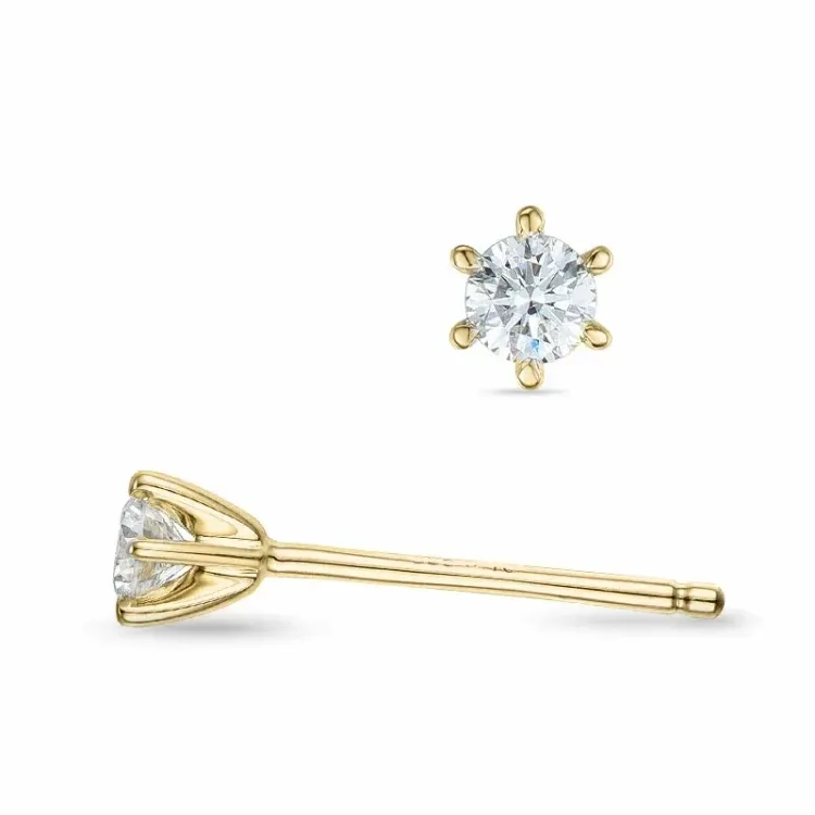 2 x 0,10 ct solitaireørepynt i 9 karat gull med diamant 