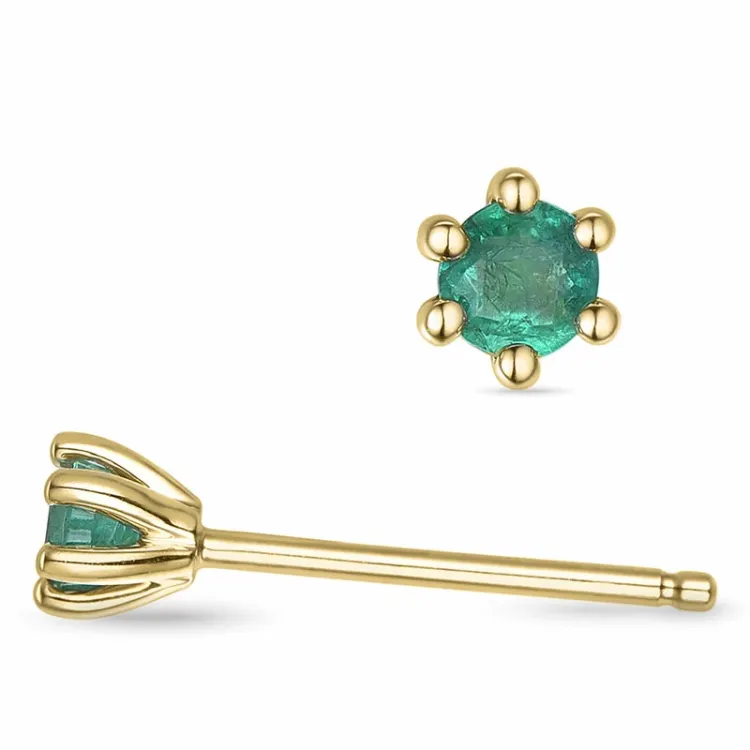 2 x 0,12 ct smaragd solitaireørepynt i 9 karat gull med smaragd