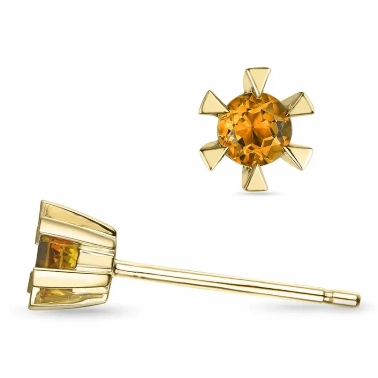 2 x 0,10 ct citrin solitaireørepynt i 9 karat gull med citrin