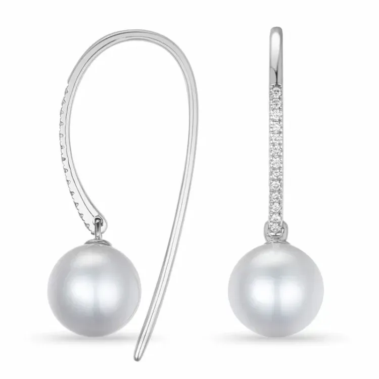 perle diamantøredobb i 9 karat hvitt gull med diamant 