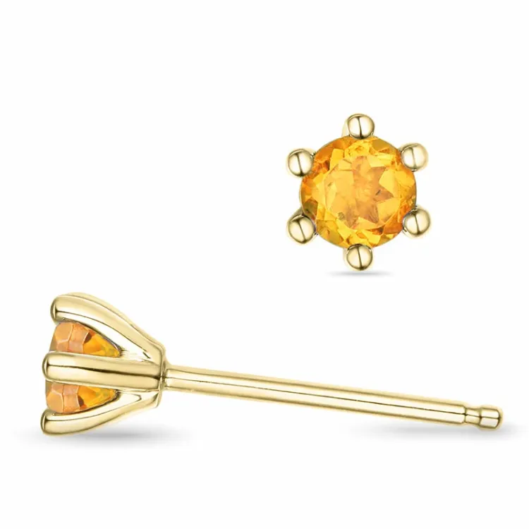 2 x 0,19 ct citrin solitaireørepynt i 9 karat gull med citrin
