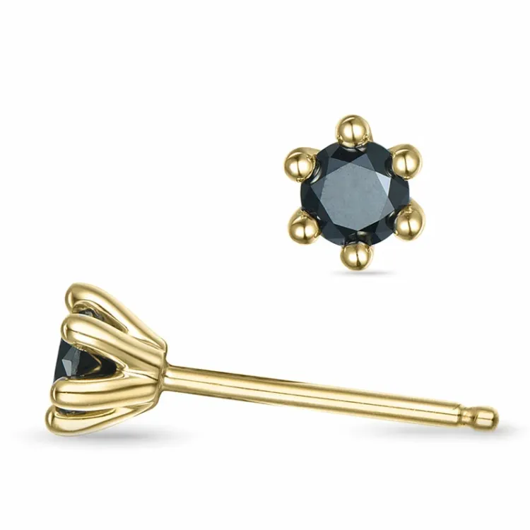 2 x 0,20 ct svart diamant solitaireørepynt i 9 karat gull med svart diamant
