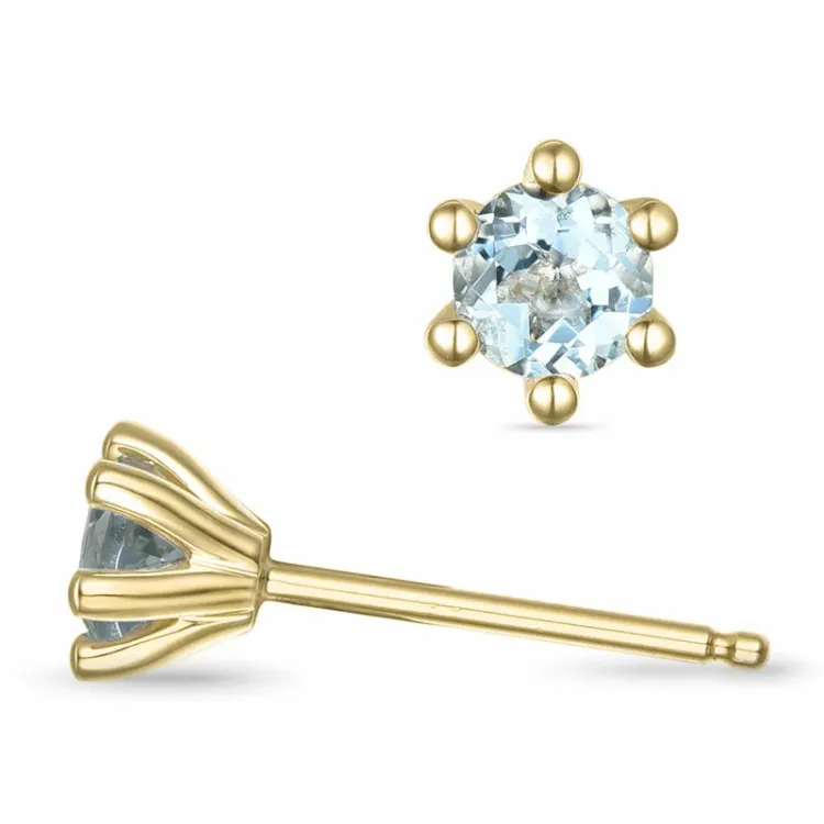 2 x 0,25 ct akvamarin solitaireørepynt i 9 karat gull med akvamarin