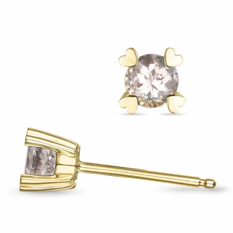 2 x 0,22 ct morganit solitaireørepynt i 9 karat gull med morganit