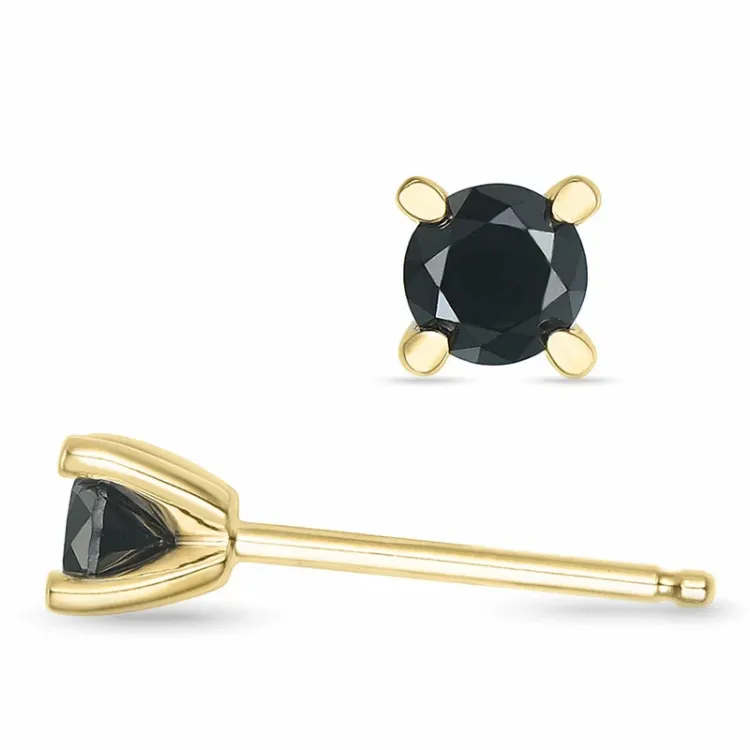 2 x 0,20 ct svart diamant solitaireørepynt i 9 karat gull med svart diamant