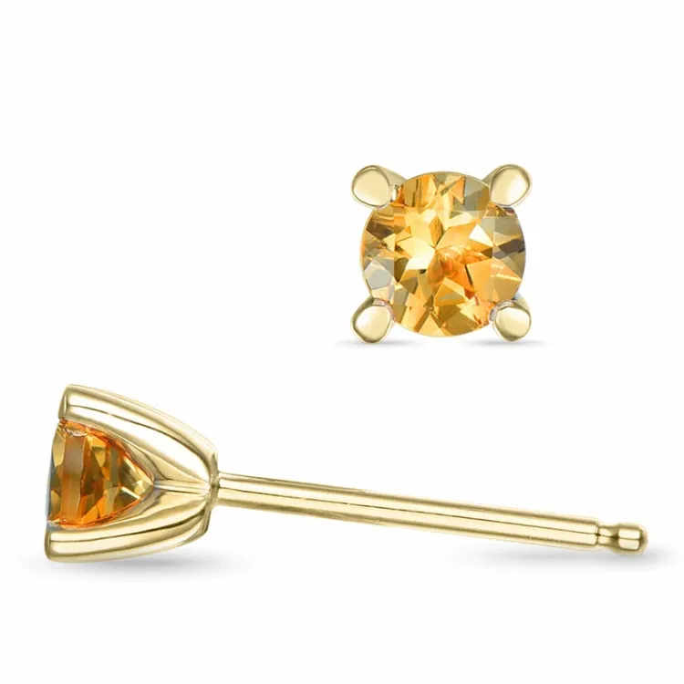 2 x 0,25 ct citrin solitaireørepynt i 9 karat gull med citrin