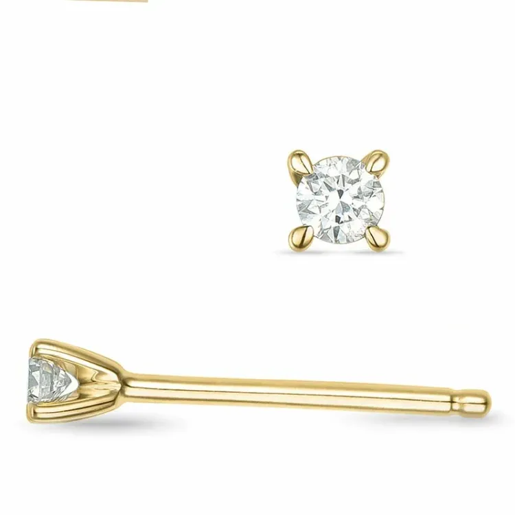 2 x 0,03 ct diamant solitaireørepynt i 9 karat gull med diamant 