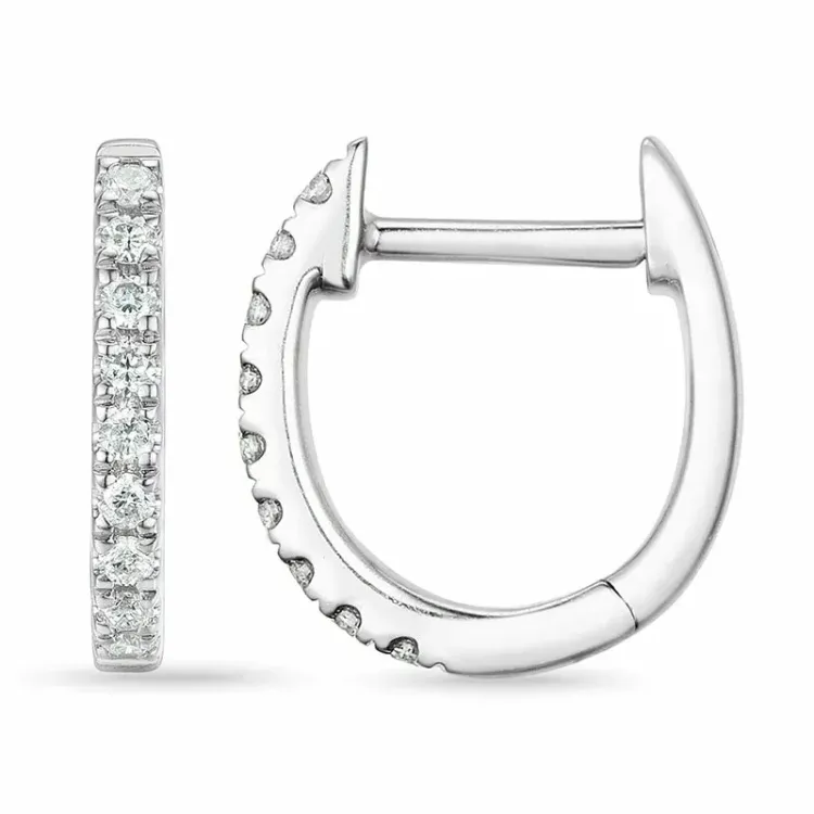 diamant creol i 9 karat hvitt gull med diamant 