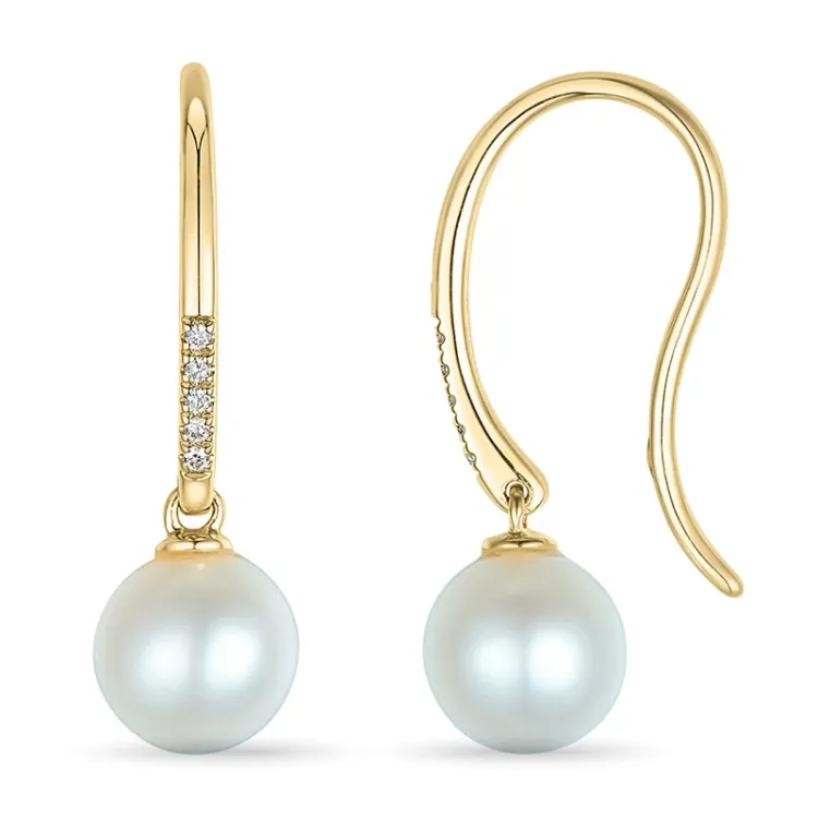 perle diamantøredobb i 9 karat gull med diamant 