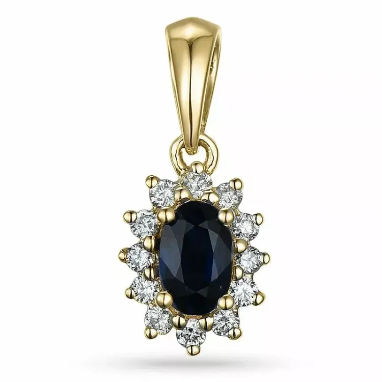 rosett safir diamantanheng i 9 karat gull 0,10 ct 0,35 ct