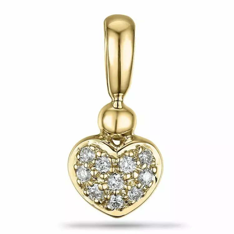 Hjerte diamant anheng i 9 karat gull 0,10 ct