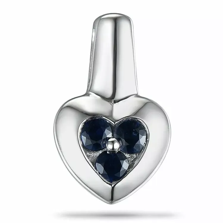 Hjerte safir anheng i 9 karat hvitt gull 0,24 ct