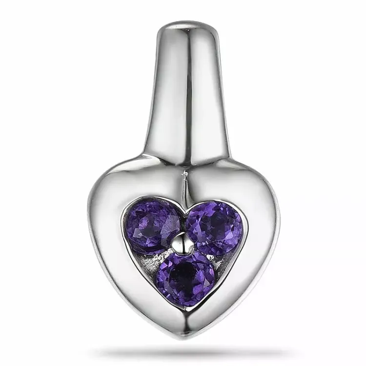 hjerte ametyst anheng i 9 karat hvitt gull 0,16 ct
