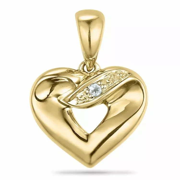 Hjerte topas anheng i 9 karat gull 0,01 ct