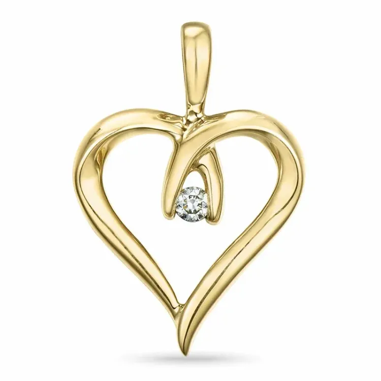 hjerte diamant anheng i 9 karat gull 0,04 ct