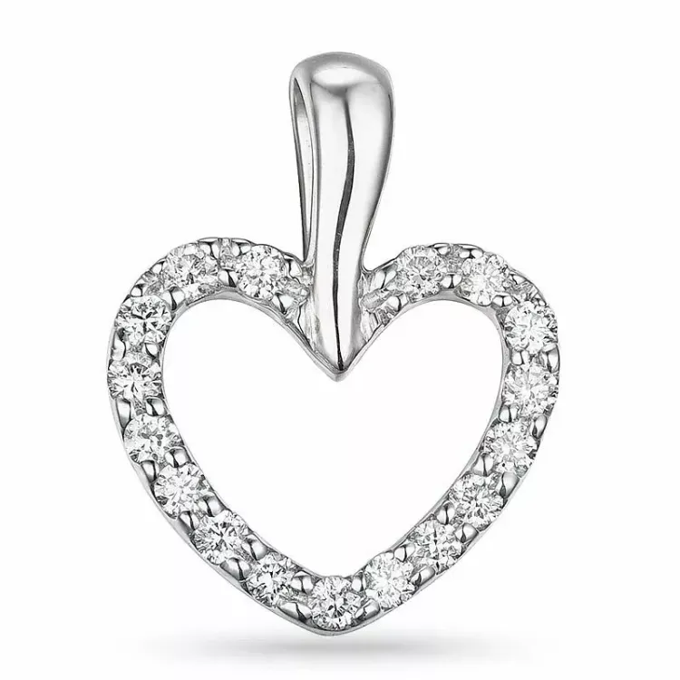 hjerte diamant anheng i 9 karat hvitt gull 0,22 ct