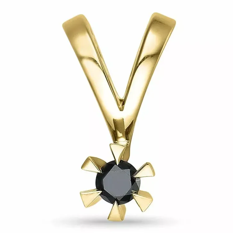 svart solitaireanheng i 9 karat gull 0,11 ct