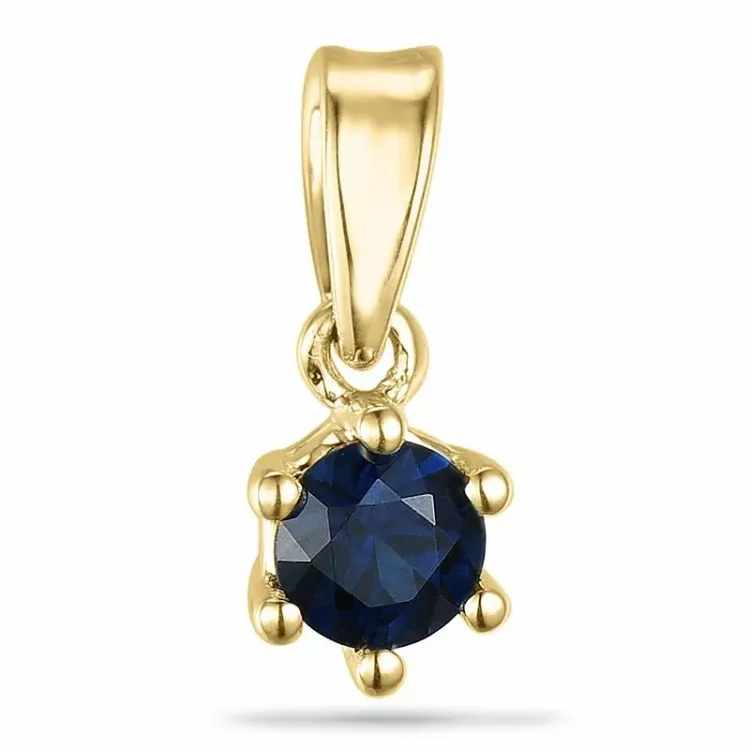Rundt safir anheng i 9 karat gull 0,30 ct