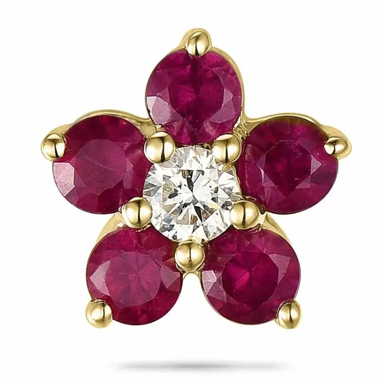 Blomst rubin diamantanheng i 9 karat gull 0,06 ct 0,45 ct