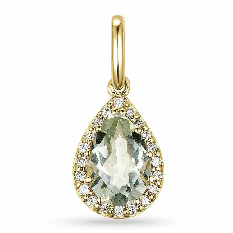grønn ametyst diamantanheng i 9 karat gull 1,55 ct 0,10 ct