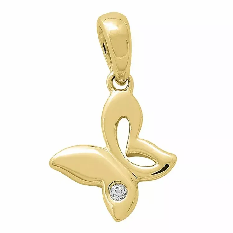 Sommerfugl diamant anheng i 9 karat gull 0,01 ct