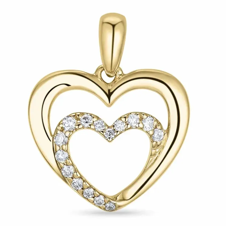 hjerte diamant anheng i 9 karat gull 0,12 ct