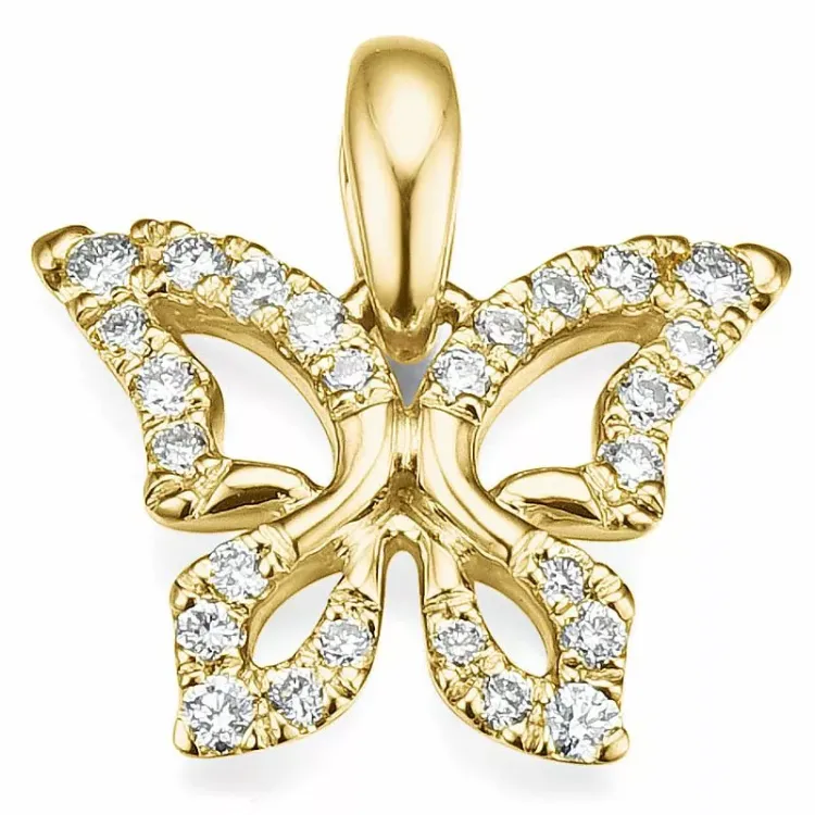 sommerfugl diamantanheng i 9 karat gull 0,13 ct