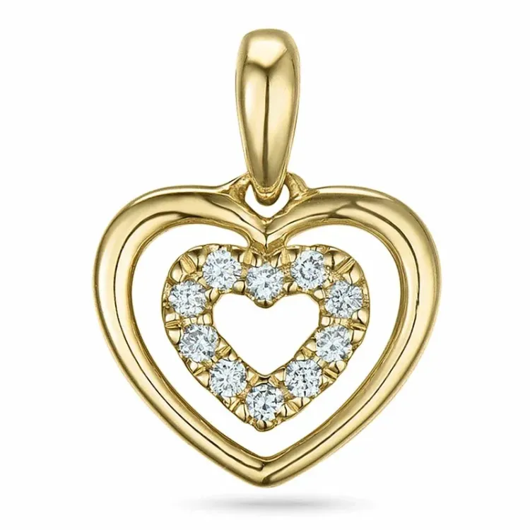 hjerte diamant anheng i 9 karat gull 0,06 ct