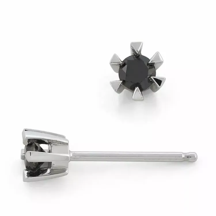 2 x 0,10 ct svart diamant solitaireørepynt i 9 karat hvitt gull med svart diamant