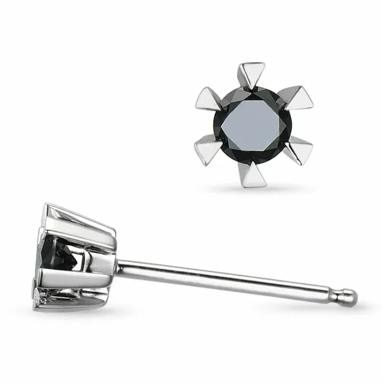 svart diamant solitaireørepynt i 9 karat hvitt gull med diamant 
