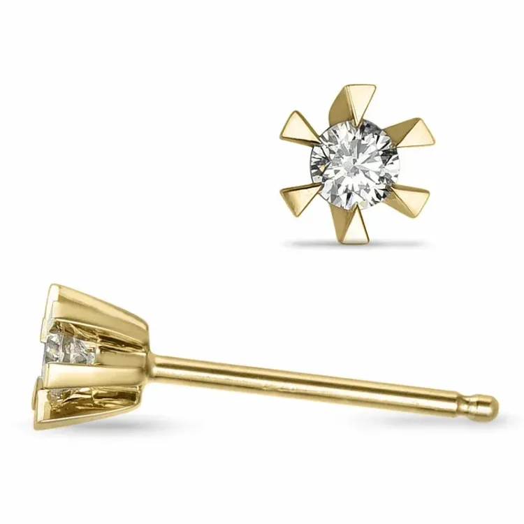 2 x 0,05 ct solitaireørepynt i 9 karat gull med diamant 