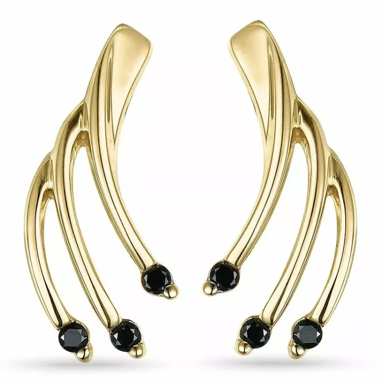 Svart diamant ørestikker i 9 karat gull med diamanter