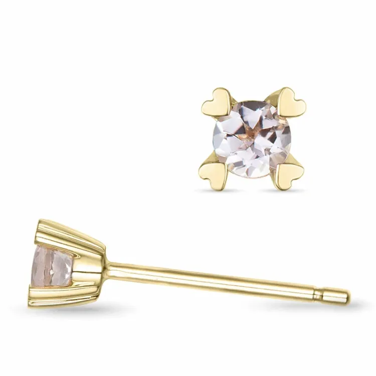 2 x 0,09 ct morganit solitaireørepynt i 9 karat gull med morganit