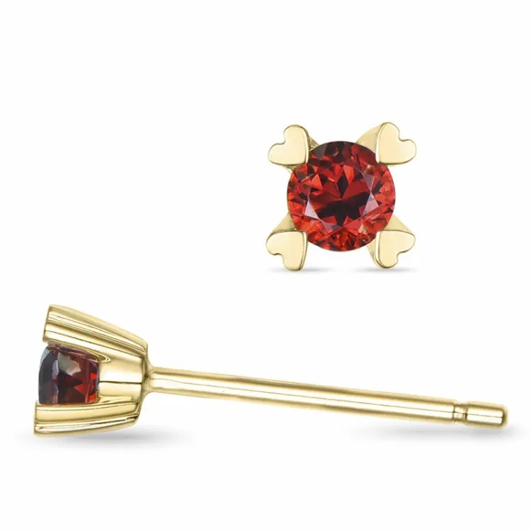 2 x 0,14 ct granat solitaireørepynt i 9 karat gull med granat