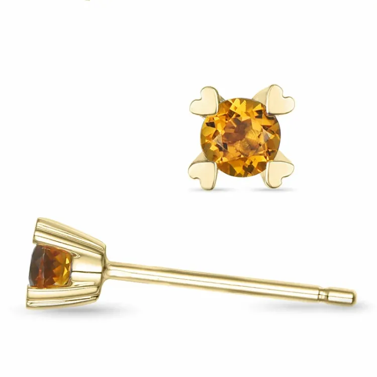 2 x 0,10 ct citrin solitaireørepynt i 9 karat gull med citrin