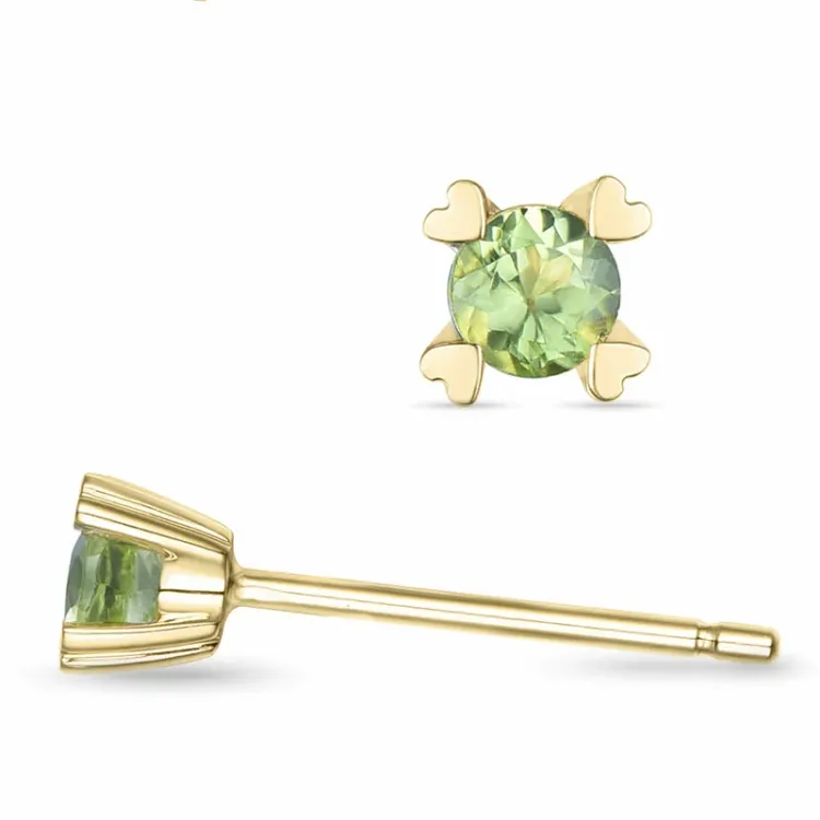 2 x 0,12 ct peridot solitaireørepynt i 9 karat gull med peridot