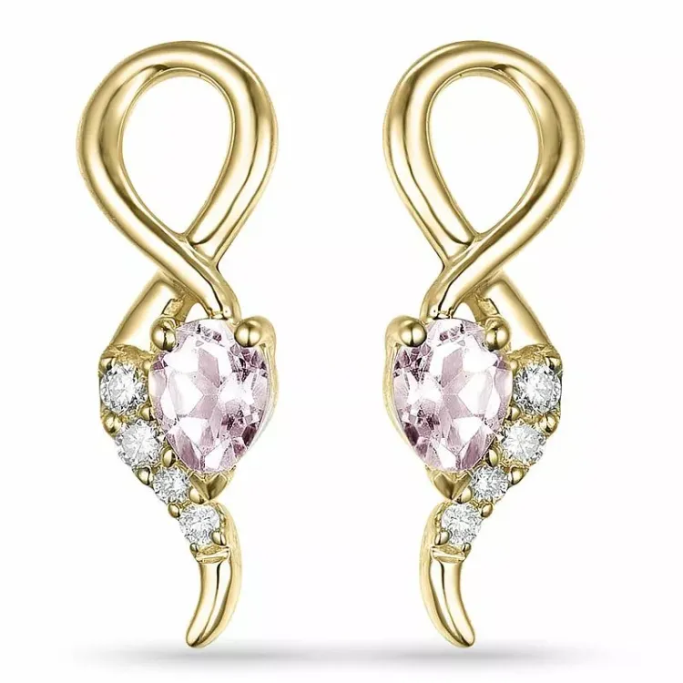 Morganit diamantøredobb i 9 karat gull med diamanter og morganit