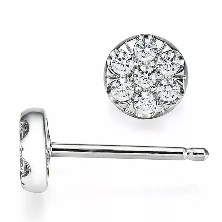 runde diamantøredobb i 9 karat hvitt gull med diamant