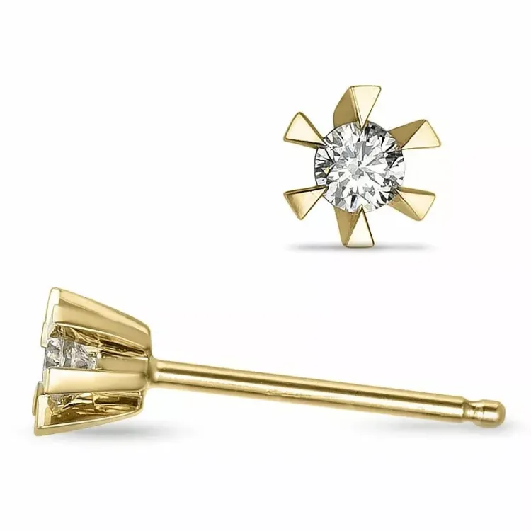 2 x 0,04 ct solitaireørepynt i 9 karat gull med diamant 