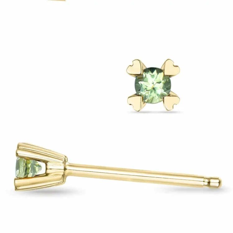2 x 0,05 ct peridot solitaireørepynt i 9 karat gull med peridot