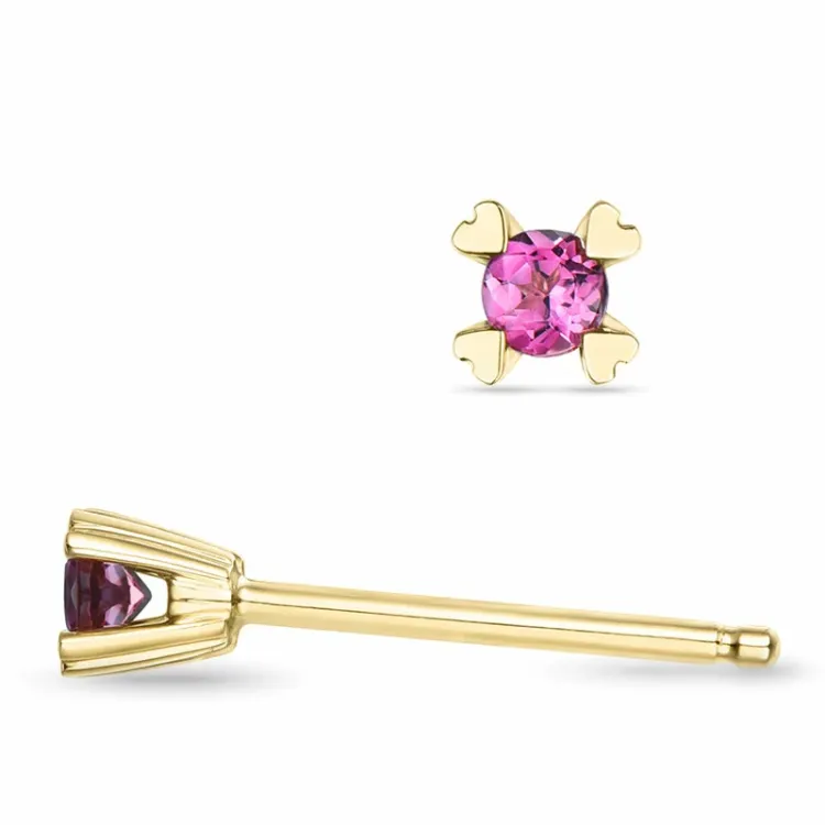2 x 0,05 ct rosa turmalin solitaireørepynt i 9 karat gull med turmalin