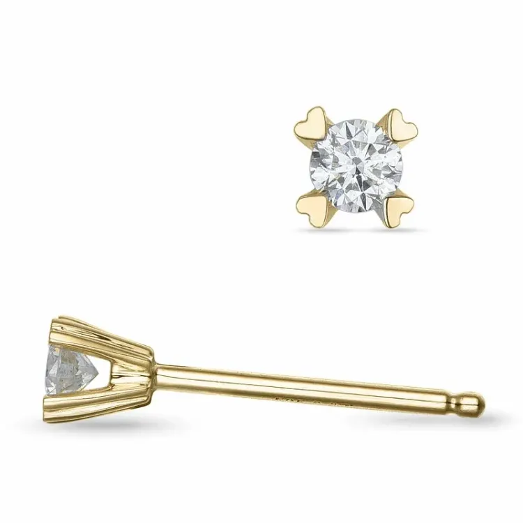 2 x 0,07 ct solitaireørepynt i 9 karat gull med diamant 