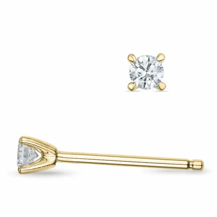 2 x 0,06 ct solitaireørepynt i 9 karat gull med diamant 
