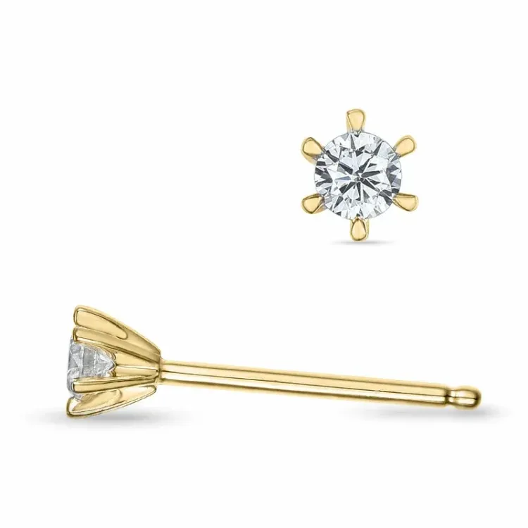 2 x 0,06 ct solitaireørepynt i 9 karat gull med diamant 