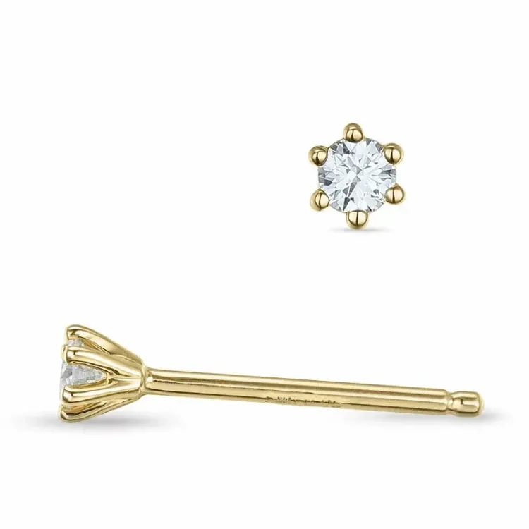 2 x 0,05 ct solitaireørepynt i 9 karat gull med diamant 