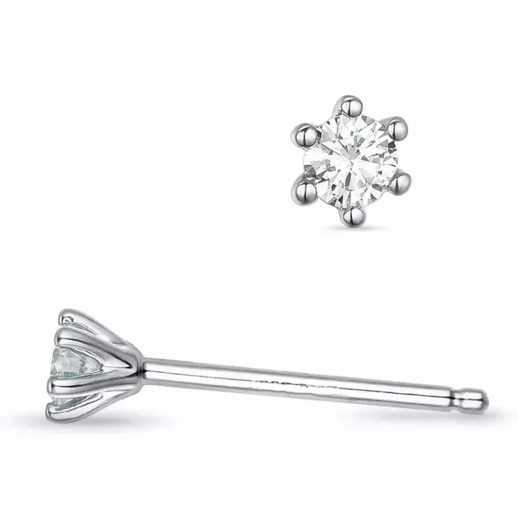 2 x 0,07 ct diamant solitaireørepynt i 9 karat hvitt gull med diamant 