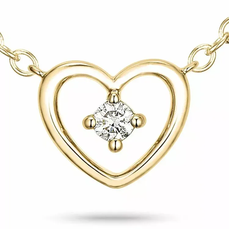 42 cm halskjede med anheng i 9 karat gull 0,05 ct