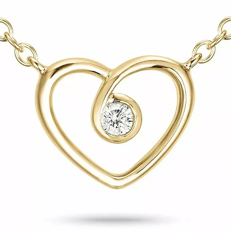 42 cm halskjede med anheng i 9 karat gull 0,05 ct