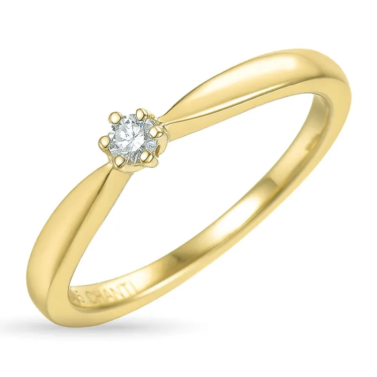 0,05 ct diamant solitairering i 14 karat gull 0,05 ct